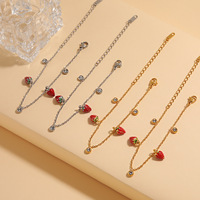 Bijoux de mode, bracelet en acier inoxydable plaqué or 18K PVD, émail, motif fraise, bracelet à breloques fraises pour femmes