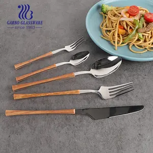 Canivete de madeira com cabo ABS 430 para jantar, colheres de chá, garfos de frutas, conjunto de talheres de aço inoxidável, talheres de 24 peças, talheres de prata
