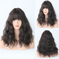 Wig Cosplay sintetis Jepang dan Korea, Wig Cosplay sintetis, penutup Wig sutra temperatur tinggi, bergelombang, panjang, biru, kabut, 21.25 inci, Jepang dan Korea