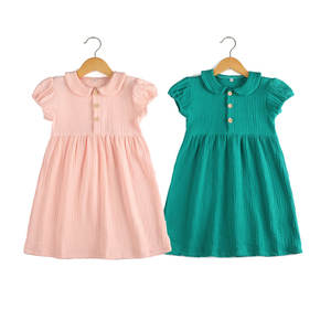 Monogramma vestiti estivi <span class=keywords><strong>di</strong></span> <span class=keywords><strong>cotone</strong></span> <span class=keywords><strong>di</strong></span> <span class=keywords><strong>mussola</strong></span> <span class=keywords><strong>di</strong></span> lino bottoni in bianco 2-10 anni per bambini vestiti da ragazza - Product Image 1