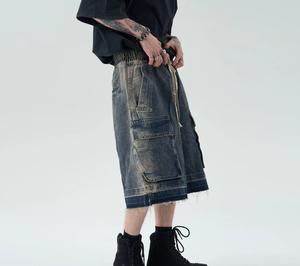 Wide-leg <strong>Drawstring</strong> Wash Short Denim <strong>Jeans</strong> Ripped Done up Straight <strong>Jean</strong> Shorts Custom Denim Shorts Men's Jogger Short <strong>Jeans</strong> - Product Image 2