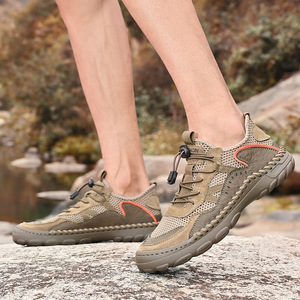 Baskets en maille à lacets respirantes, bout rond, semelle extérieure en caoutchouc, semelle intermédiaire en EVA, toutes saisons, couleur unie, chaussures pour hommes - Product Image 4