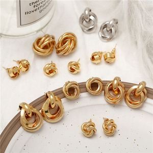 Pendientes de Diseño Minimalista en Oro y Plata para Mujer, Modelo 2019, Pendientes de Botón con Nudo Trenzado, Pendientes con Nudo de Amor - Product Image 5