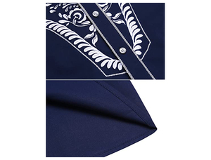 Camisas Bordadas Azul Marino para <span class=keywords><strong>Hombre</strong></span>, Estilo Occidental con Flores Doradas, Atuendo <span class=keywords><strong>Vaquero</strong></span> Americano Mexicano, Camisa Casual - Product Image 6