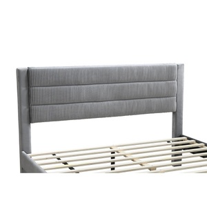 Luxury Modern Soft Bed Queen Size Storage Drawer Gray Corduroy Headboard <b>Pine</b> Wood Eco-Friendly Bedframe - Product Image 5