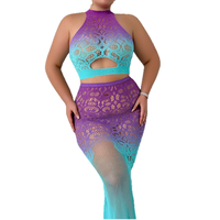Vestido Maxi de Talla Grande para Mujer con Diseño Ombre y Aberturas, Degradado de Morado a Azul, Vestido Largo con Recortes, Ropa de Verano para Playa o Resort