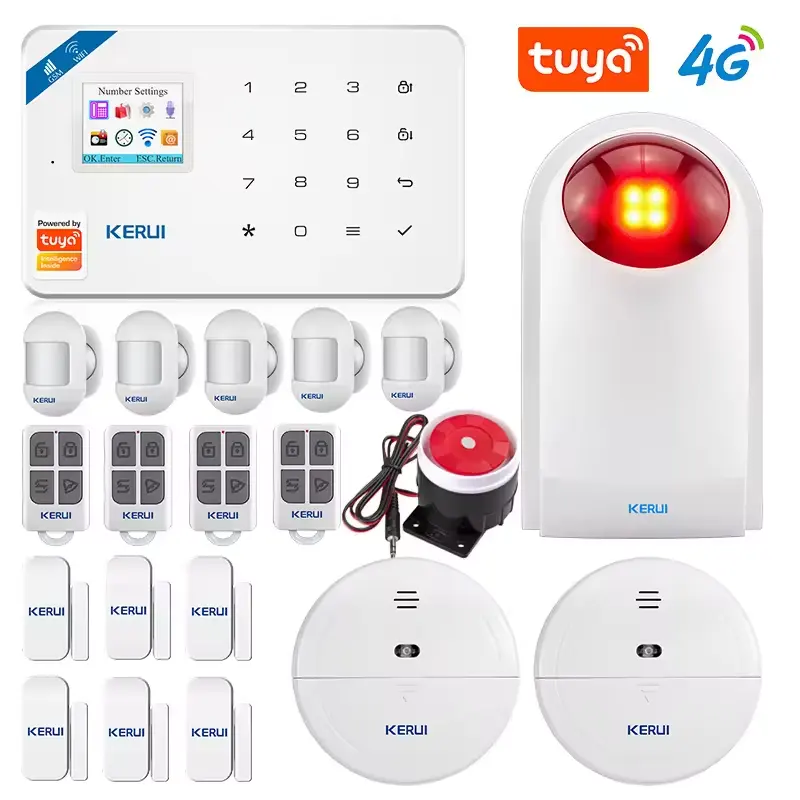 KERUI W184 Système d'alarme de sécurité à domicile 4G Système d'alarme WIFI sans fil Tuya Kit de système d'alarme de sécurité GSM avec sirène de capteur de porte