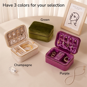 Promotion Luxury 2-Layer Green Velvet Jewelry Organizer Box Travel Zipper <strong>Jewellery</strong> Case <strong>Storage</strong> - Product Image 5