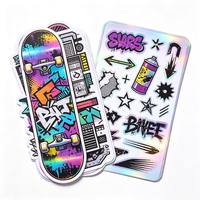 Autocollants de skateboard Haoxuan, holographiques en PVC, symboles urbains, néon, résistants à l'usure, découpés avec précision