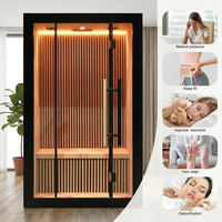 Cabine de sauna infrarouge avec panneaux en carbone, structure en bois, pour spa à domicile, avec porte en verre