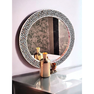 Handcrafted <b>Rectangular</b> Bone Inlay Modern Wall <b>Mirror</b> | Black & White Geometric Floral Decorative Vanity <b>Mirror</b> for Home Decor - Product Image 1