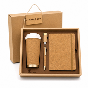 Eco Friendly Corporate Gift Set 316 Stainless Steel Coffee <b>Cup</b> Wheat Straw Notebook Pen Custom Logo Kraft Gift Box Father's Day - Product Image 3