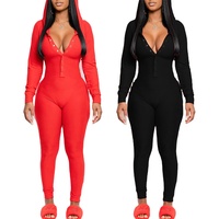 Hot solid color long sleeve adult onesie for women pajamas jumpsuit pajamas with butt flap women's sleepwear