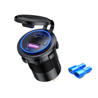 Pengisi daya mobil USB-C 36W QC3.0 dengan dudukan ponsel pengisian daya Cepat 3.0 Voltmeter ON/OFF sakelar 12-24v tegangan 12v-24v sakelar ON/Off