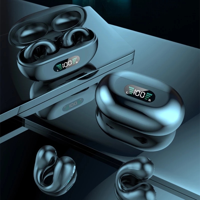 LED Bone Conduction Headphones TWS Earbuds Ear Clip BT5.3 Touch Wireless Earphone Digital Display HIFI Sports Headset for Ambie