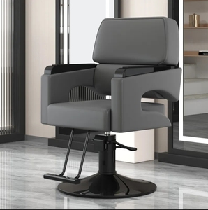 Fauteuil de salon de coiffure haut de gamme, pivotant et réglable en hauteur, en acier inoxydable noir, siège de barbier pour hommes - Product Image 1
