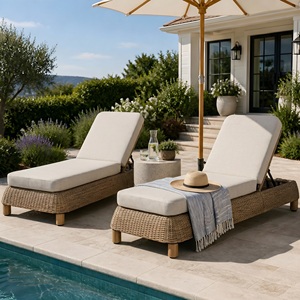 Chaises longues réglables en rotin PE pour patio extérieur, avec coussin <span class=keywords><strong>beige</strong></span>, pour bord <span class=keywords><strong>de</strong></span> piscine, jardin, terrasse - Product Image 3