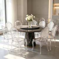 Chaises Chiavari en plastique transparent empilables avec dossier ovale à lattes, sans accoudoirs, pieds coniques, pour mariages, banquets, événements, hôtels (vente en gros)