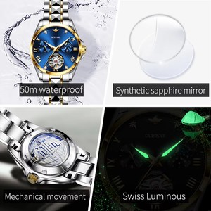 OUPINKE 3202 Moon Phase <b>Automatic</b> Watch for Women Elegant Skeleton Dial <b>Chronograph</b> Auto Date Waterproof Ladies Mechanical Watch - Product Image 4
