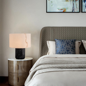Modern Luxury White Black Marble Alabaster Round <strong>Table</strong> Lamp for Nordic Designer Living Room Model Room Bedside Decorative - Product Image 3