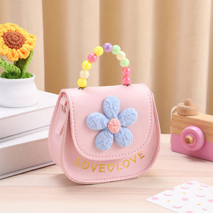 Детская модная сумка через плечо из искусственной кожи с пуговицами, милым розовым цветочным узором и жемчугом, водонепроницаемая, оптом - Product Image 5