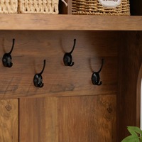 Porte-manteau d'entrée en bois de noyer de style Mid-Century avec banc, bande lumineuse LED, 5 crochets et étagères à chaussures réglables