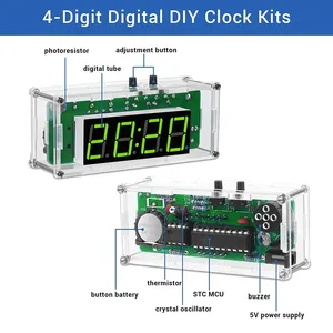 Multifunction 4-Digit Digital <b>DIY</b> Clock <b>Kits</b> with Acrylic Shell, <b>DIY</b> Alarm Clock Soldering Practice <b>Kit</b> for Learning Electronics - Product Image 3