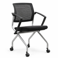 Chaise de bureau ergonomique en maille avec accoudoirs rabattables et roulettes en option, chaise de formation empilable pour salle de conférence