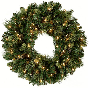 Corona navideña de PVC verde flocado de 40 cm de diámetro con bolas y guirnalda de bayas rojas para decoraciones navideñas - Product Image 2