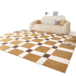 Alfombra de Poliéster con Bloques de Color Estilo Juvenil, Imitación Cachemira, Impermeable, Antideslizante, Fácil de Limpiar, para Sala de Estar, Manta para Sofá - Product Image 5