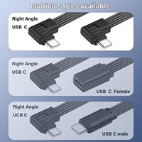 Kabel USB C Pendek Fleksibel Tipe C Male ke Male, Kabel Data Datar Tipe C 2.0 Sudut Kanan, Kabel Pendek USB C ke USB C 90 Derajat