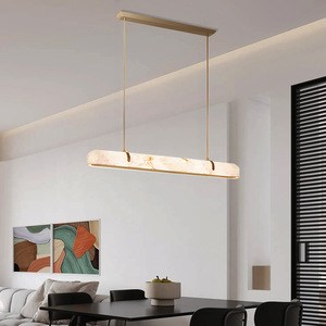 Lampadario Moderno in Alabastro di Lusso per Sala da Pranzo e Bar, Lampada a Sospensione Artistica Personalizzata per Villa, Isola Cucina, Lineare in Ottone - Product Image 6