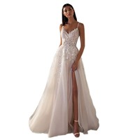 Nouvelle robe de mariée moderne européenne américaine Sling A-ligne longueur au sol dos nu coupe ajustée gaze légère grande taille fente de couleur bonbon