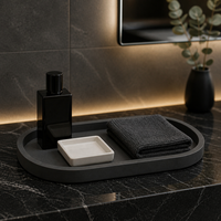 Plateau de service ovale en terrazzo gris foncé, moderne et luxueux, fait à la main, pour table basse, décoration d'intérieur, centre de table