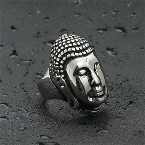 Anillo de Buda para hombre, de acero inoxidable, plateado, estilo punk retro, diseño de cara, joyería, regalo 260104 - Product Image 4
