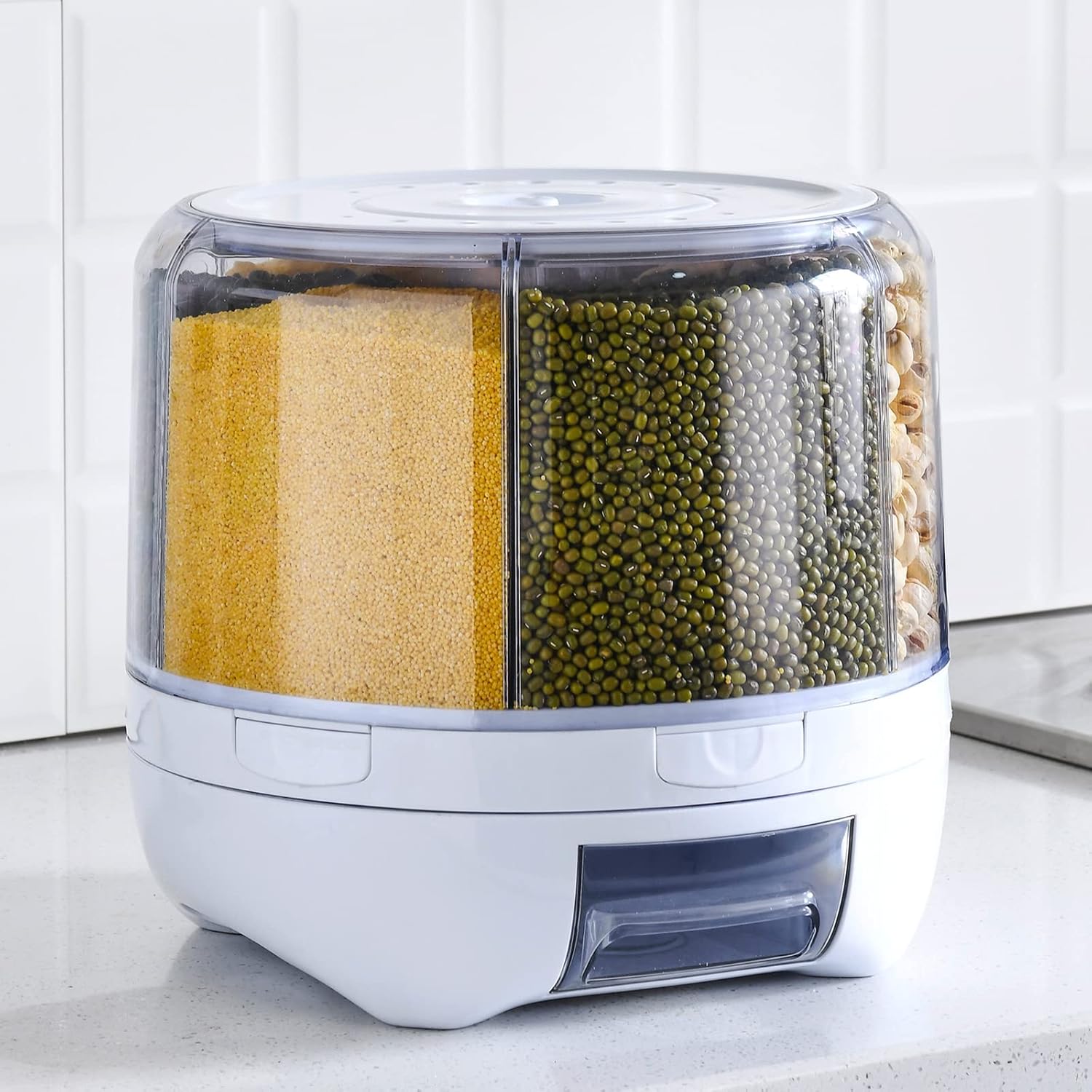 Distributeur De Céréales Rotatif 360° - Récipient Hermétique Transparent - Pour Riz, Pâtes, Farine - Pratique Et Gain De Place