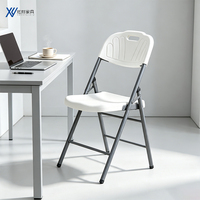 Chaise pliante en plastique blanc avec cadre en métal chromé, portable, pour étudiants, dortoir, salle de classe, bureau