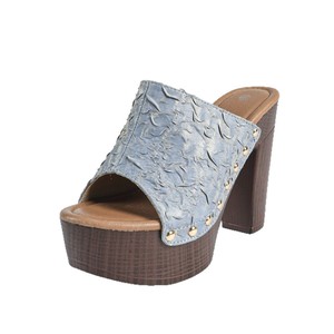 Sandales à talons pour femmes, talon épais, plateforme, bout ouvert, couleur unie, antidérapantes, avec strass, semelle extérieure en bois, doublure en microfibre, cuir - Product Image 5
