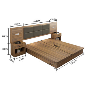Marco de cama de madera resistente económico con mesitas de noche y cabecero tapizado para juego de dormitorio de muebles de hotel de 3 estrellas - Product Image 5