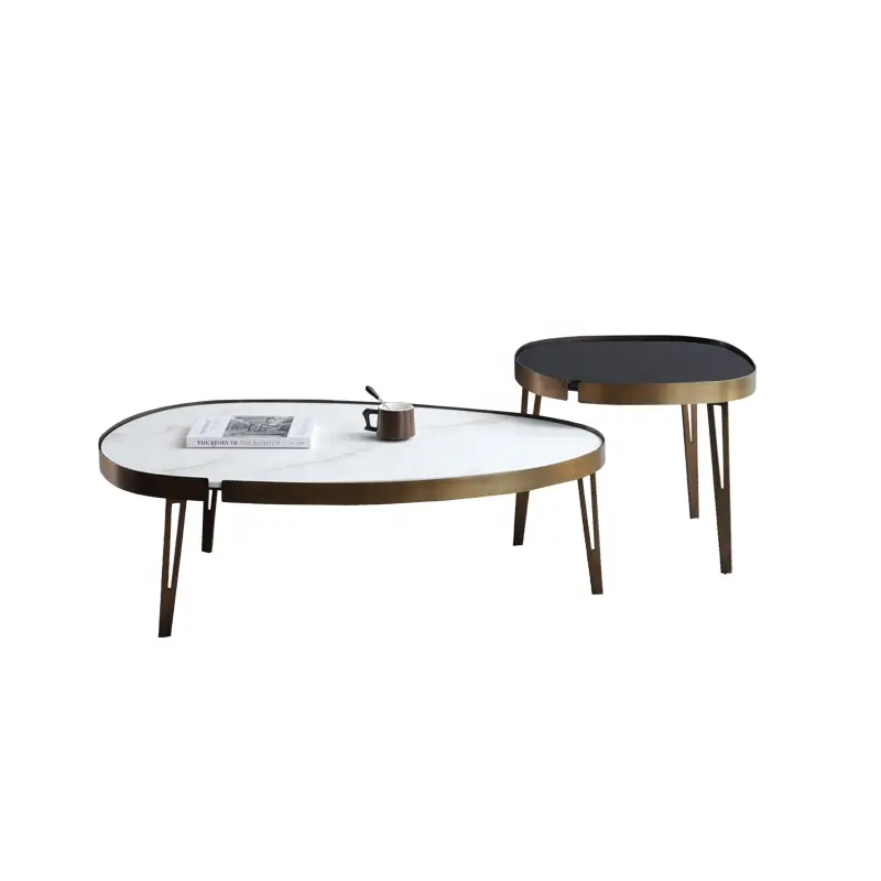 Mesa de café formato de semente, venda quente moderna de móveis para sala de estar, ferro de bronze, cerâmica