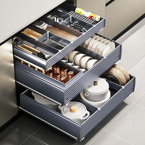 Hnoss thiết kế hiện đại mềm đóng nhôm trượt kéo ra ngăn kéo tổ chức tủ bếp kéo ra giỏ - Product Image 3