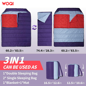 WOQI Nouveau 3-en-1 Adulte <span class=keywords><strong>Double</strong></span> <span class=keywords><strong>Sac</strong></span> <span class=keywords><strong>de</strong></span> <span class=keywords><strong>Couchage</strong></span> <span class=keywords><strong>Grand</strong></span> Bloc <span class=keywords><strong>de</strong></span> Couleur <span class=keywords><strong>Sac</strong></span> <span class=keywords><strong>de</strong></span> <span class=keywords><strong>Couchage</strong></span> avec 2 Oreillers Convient pour Camping <span class=keywords><strong>Sac</strong></span> à Dos - Product Image 3