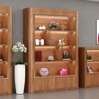 Étagère de présentation de sacs à main en bois personnalisée, vitrine de luxe pour sacs de boutique, chaussures, cadeaux, présentoir sur pied avec éclairage LED et rangement