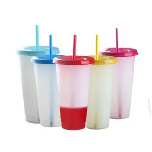 Eko dostu kullanımlık plastik toplu ev içecek soğuk içecek renk değişimi fincan renk değiştiren plastik bardak 16oz 24oz