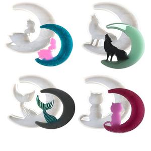 Molde de silicona con <span class=keywords><strong>cola</strong></span> de pez y espejo de gato para hornear, molde de silicona para decoración de tartas hechas a mano, en la Luna para chica, Lobo - Product Image 3