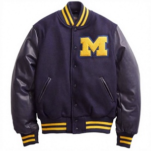 Custom Wool Varsity <b>Jacket</b> Men Genuine <b>Leather</b> Sleeves Knitted High Quality Plus Size <b>Winter</b> Casual Waterproof Button Down OEM - Product Image 4