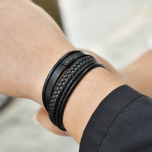 F252 <strong>Bracelets</strong> Multi-layer Mens Men Jewelry Stainless Steel Leather <strong>Bracelet</strong> for Men With <strong>Magnetic</strong> Clasp
