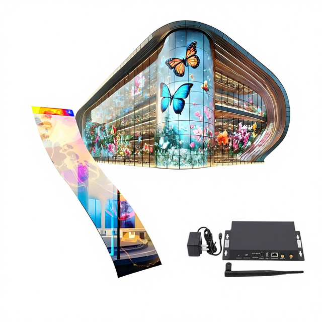Self-Adhesive LED Flexible Transparent Film for Retail Windows Storefronts Glass Doors Sunlight-Readable Display