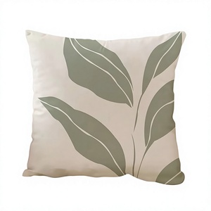 Minimalist Square Bohemian Style Cotton <b>Throw</b> <b>Pillow</b> Green Leaf Pattern Non-Toxic Embroidery Customizable Removable Washable - Product Image 1