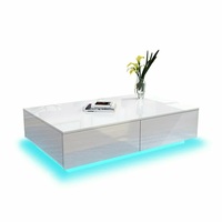 Table basse pour salon Table basse blanche avec 4 tiroirs Table centrale moderne haute brillance avec lumières LED de couleurs